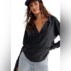 #1008 Free People We The Free Anakin thermal Charcoal Long Sleeve Top Small
